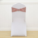 Lofaris Rose Gold Sequin Buckles Banquet Chair Sash Band Bows